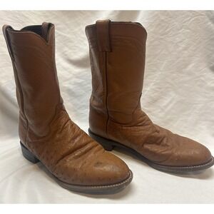 Justin 3021 Men's 9D Cognac Smooth Ostrich Leather Ropers Western Cowboy Boots
